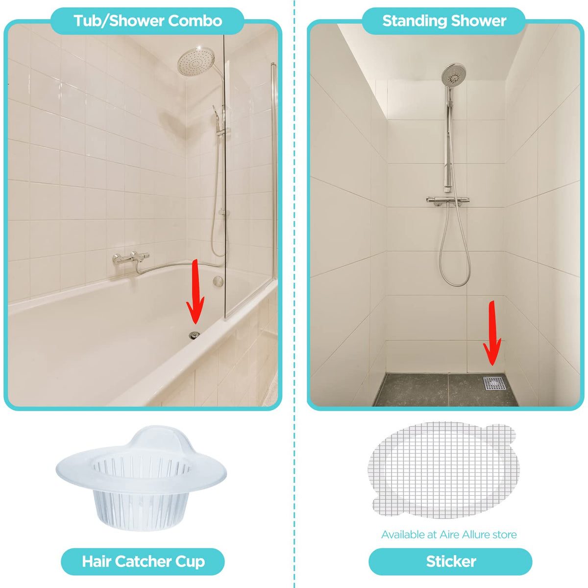 Aire Allure, 25 Pack, Hair Catcher for Bathroom Sink or Bathtub, White, Large