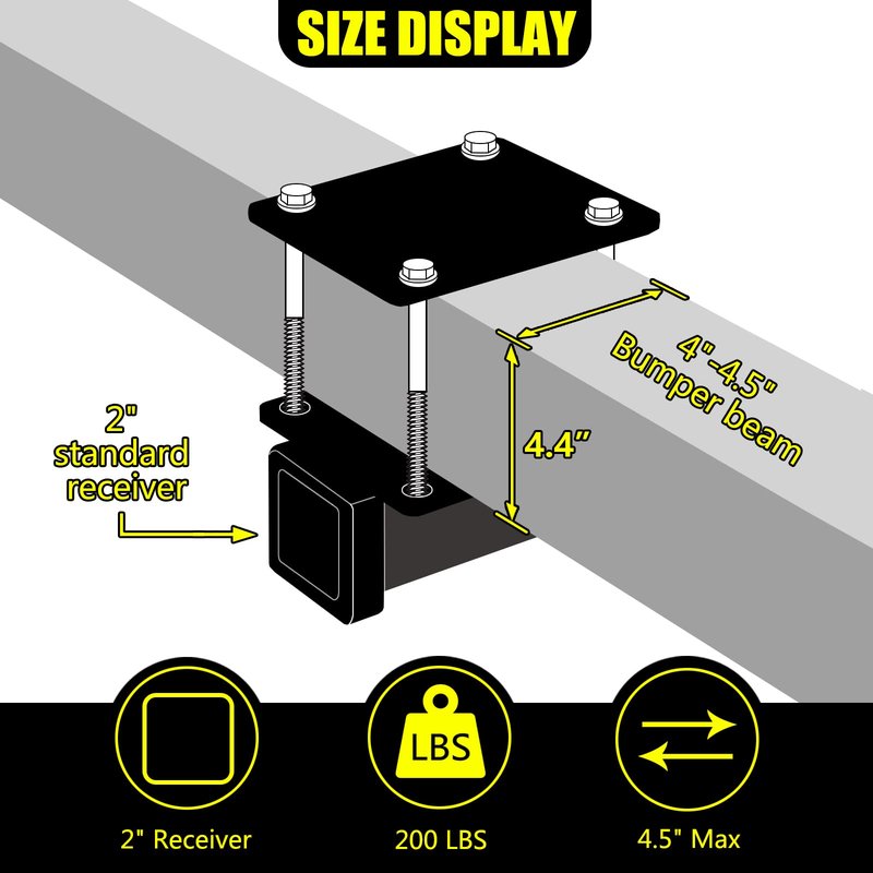 KAIRAY Bolt-on RV Bumper Hitch Receiver Adapter for 4-4.5'' Beams，2'' Receiver Opening, Trailer Rear Bumper for Camper Bike Racks Cargo Carriers