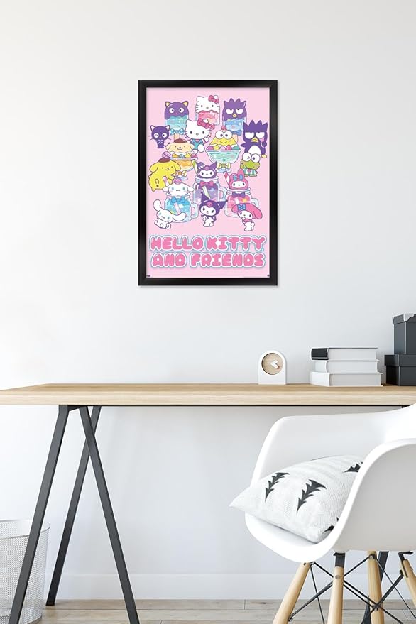 Trends International Hello Kitty and Friends: 24 Summer Fresh - Group Wall Poster, 22.4L x 14.7W, Black Framed Version