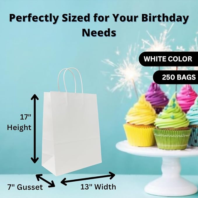 ASSUREPAK White Paper Bags, 13" x 7" x 17", 110 GSM, 250 Count