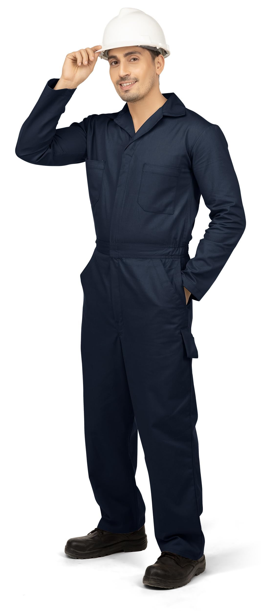 NY Threads Men’s Twill Coverall Relaxed Fit Long Sleeve Utility Work Wear, Medium Tall, Navy