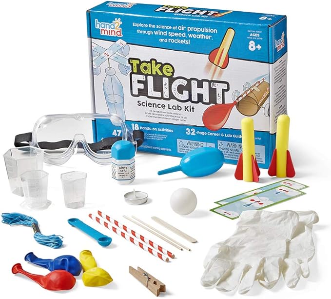 hand2mind-93422 Take Flight Science Lab Kit, STEM Activities for Kids Ages 5-7, STEM Toys, Learn About STEM Careers, Lab Guide, Kids Foam Rockets, Rocket Science for Kids, 18 Hands-On Activities