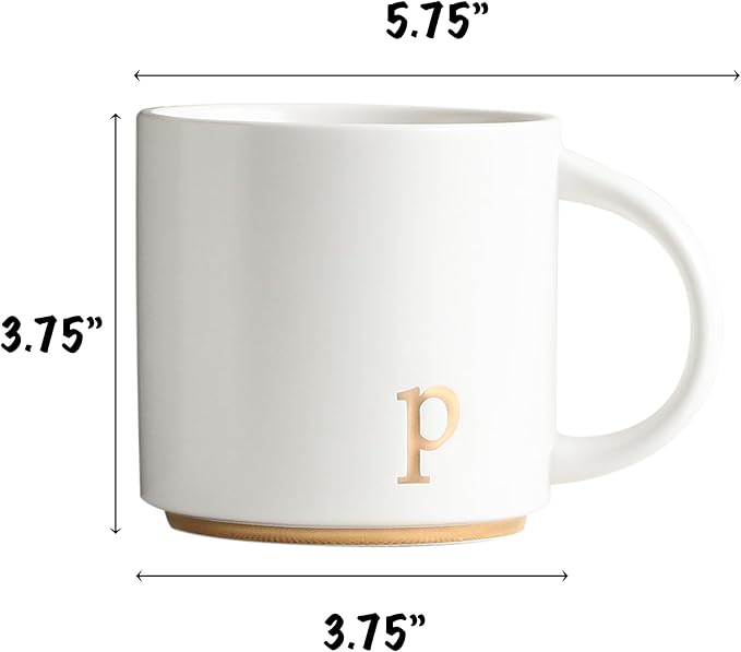 COLLECTIVE HOME - Monogram Ceramic Mugs, 15 oz Golden Initial Coffee Cups, Elegant Alphabet Tea Mugs, Elegant Personalized Mug with Gift Box, Luxurious Cups for Office and Home (p)