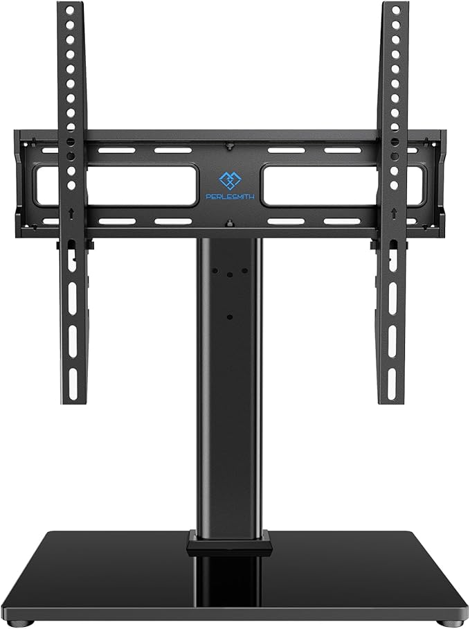 PERLESMITH Universal Swivel TV Stand Legs for 24-60 inch LCD LED TVs, Height Adjustable Television Mount Stand with Tempered Glass Base, Universal VESA Mount 400×400mm, Holds up to 88lbs, PSTVS09