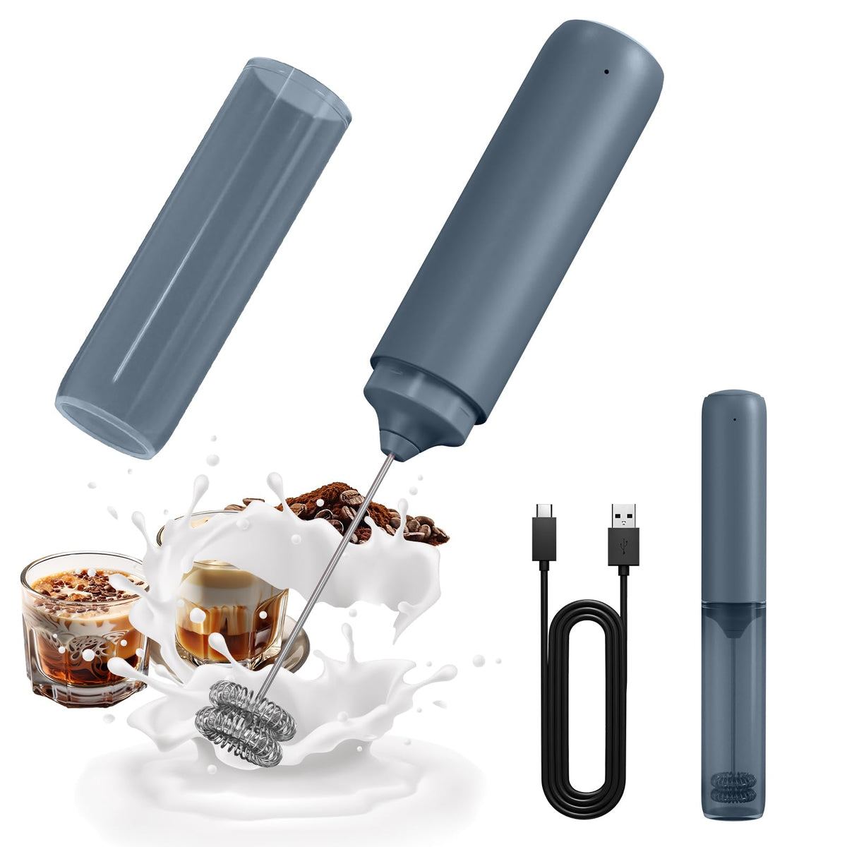 CIRCLE JOY Portable Rechargeable Milk Frother Handheld, Dual Spring Whisk Electric Coffee Frother Wand Drink Mixer for Matcha Lattes Cappuccino, Kitchen Gifts, Beige