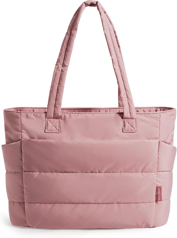 BAGSMART Tote Bag for Women, Lightweight Puffy Tote Bag with Compartments Shoulder Bag Handbag for Travel, Work, Gym | Lightweight, Puffy, Quilted, for Travel, Work