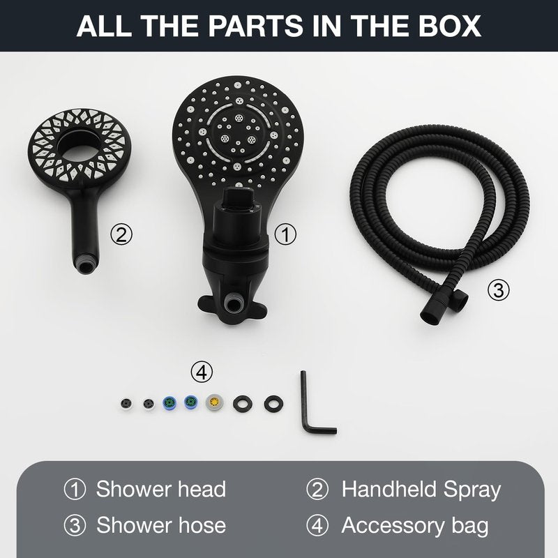 High Pressure Rain Shower Head with Handheld Spray Combo Fixed Showerhead Dual Shower Head Set 10 Sprays Detachable Hand Held Showerheads Built-in Magnetic System Matte Black