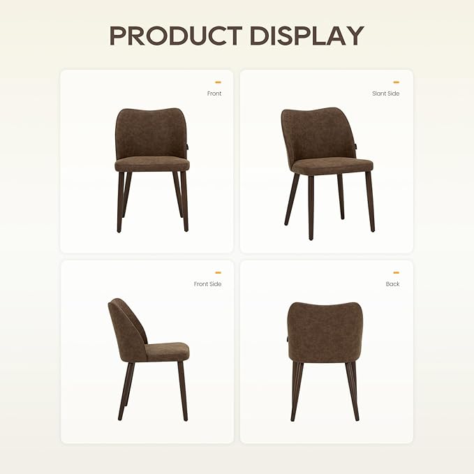 Wooden Dining Chairs Set of 2, Upholstered Kitchen Dining Room Chair, Modern Fabric Farmhouse Dinner Chair for Restaurant & Cafe, Dark Brown