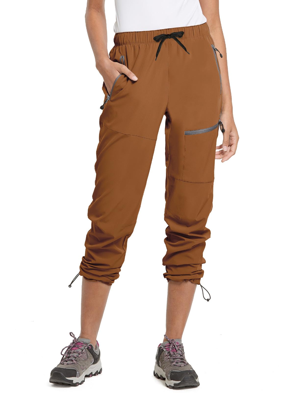 baleaf Cargo Pants for Women Petite Joggers Lightweight Quick Dry Pant Water Resistant 27'' Travel Workout Athletic Trip 27''-Caramel L