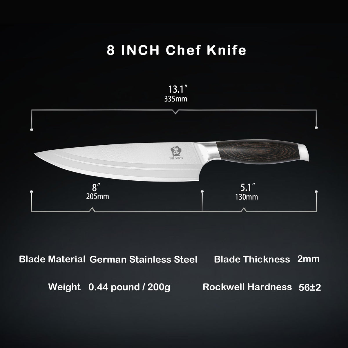 WILDMOK Chef Knife 8 Inch, German Steel Kitchen Knives Chef's Knives with Pakka Wood Handle, Gift Box