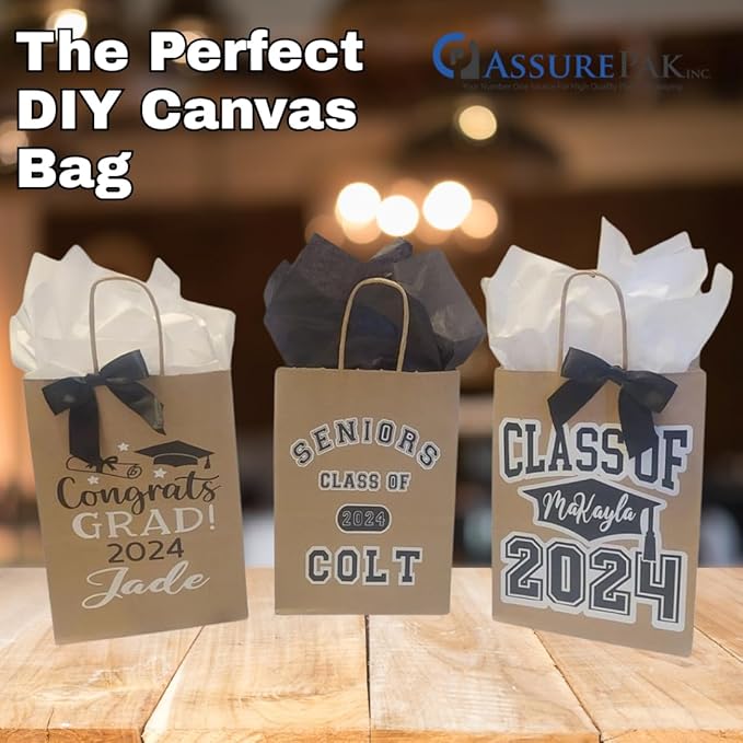 ASSUREPAK Kraft DIY Paper Bags, 10" x 6.75" x 12", 90 GSM, 100 Count