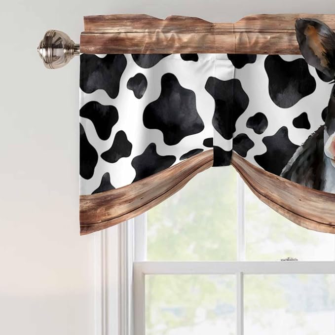 Cow Printed Tie Up Valance Curtains