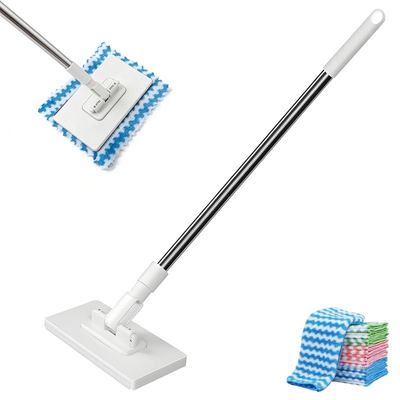 Snap Grip Mini Mop, Zero Touch MiniMop, Disposable Clip Mopstick Reusable Cloths, Retractable Gap Dust Cleaner Flat Mops with Locking Head & Sweeping Cloths (1*mop+5*Cloth)
