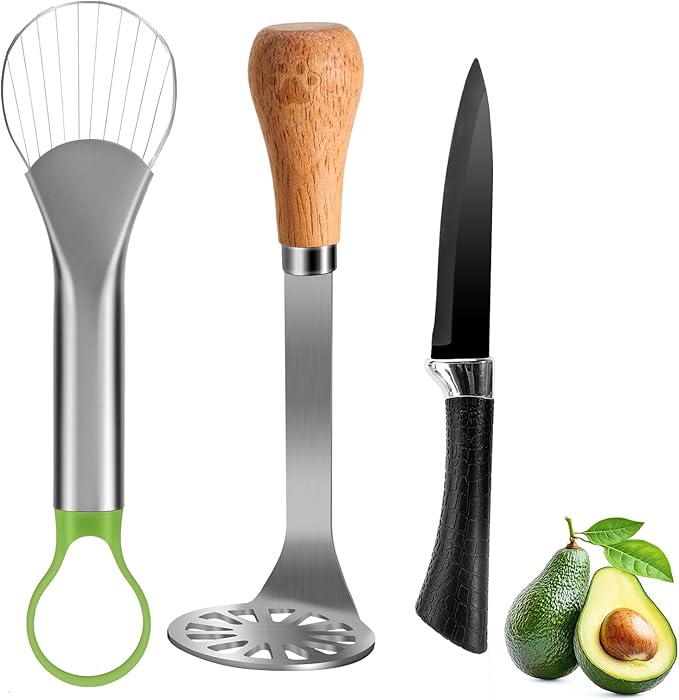 OERPHO 3-in-1 Avocado Slicer Tool Set – Stainless Steel Avocado Cutter, Masher & Peeler, Multi-Function Kitchen Gadget for Guacamole, Salads & Food