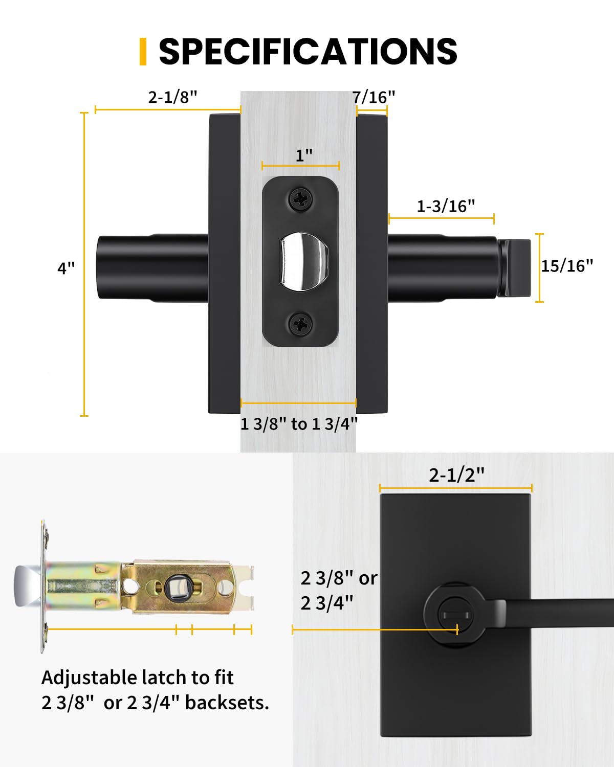 Goldenwarm Black Door Handles Interior,Matte Black Privacy Door Handle for Bedroom Bathroom, Keyless Door Lever Adjustable & Reversible,4 Pack