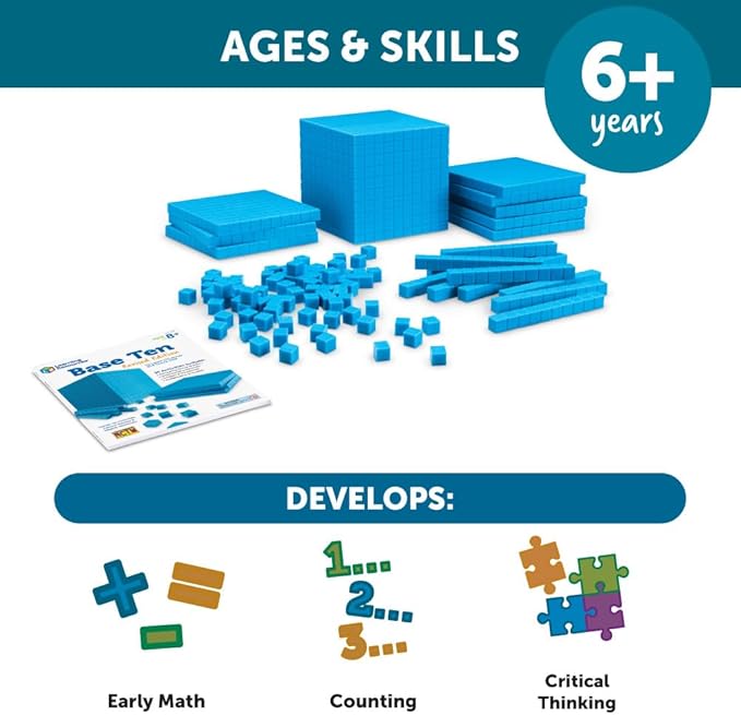 Learning Resources Plastic Base Ten Starter Set - 1st Grade Math Manipulatives for Elementary School Classroom, Learn Place Value, Base 10 Blocks for Math, Kids Counting Blocks and Teacher Supplies
