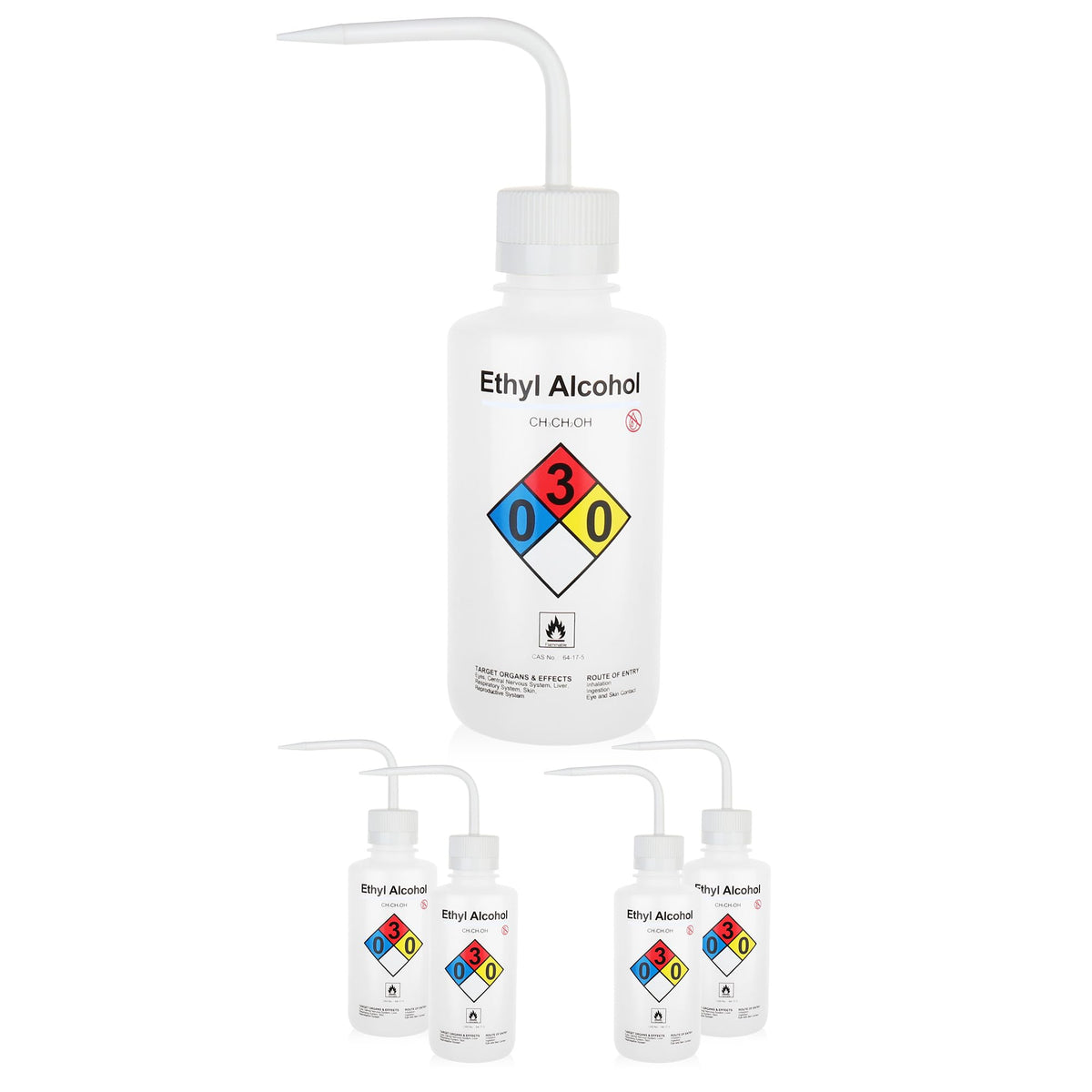 LABINVO 4pcs of Methanol Wash Bottles, Vol.500ml (17oz), Narrow Mouth, Self-Venting Safety Wash Bottles, LDPE Material, IN-WBM500
