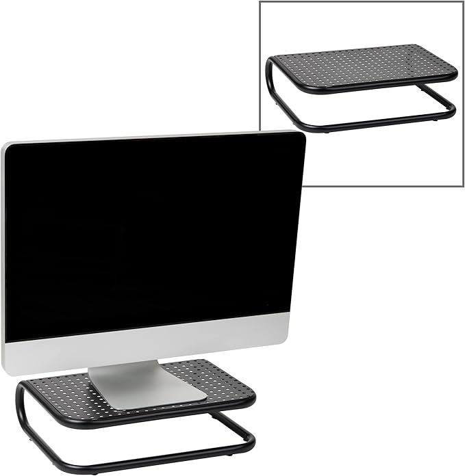 Mind Reader Monitor Stand, Set of 2, Ventilated Laptop Riser, Desktop Organizer, Metal, 14.25"L x 11"W x 4.25"H, Black