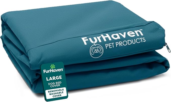 Furhaven Replacement Dog Bed Cover Water-Resistant Indoor/Outdoor Logo Print Oxford Polycanvas Mattress, Washable - Deep Lagoon, Large