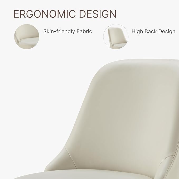 Swivel Dining Chairs Set of 2, Upholstered Mid Century Modern Deskchair with High Back, Faux Leather Kitchen Chairs for Dining Room, Bedroom, Dressing Room, Cream