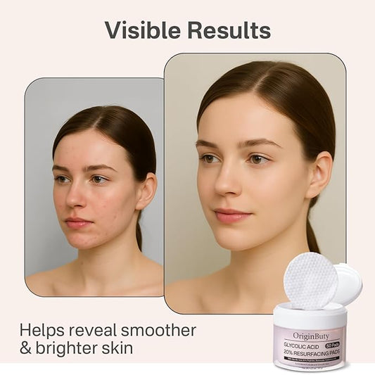 Glycolic Acid 20% Resurfacing Pads, Exfoliating Peel Pads for Face & Body, Peptide & Botanical Infused Facial Exfoliant with Hyaluronic Acid, Peels & Daily Skin Renewal, 50 Count