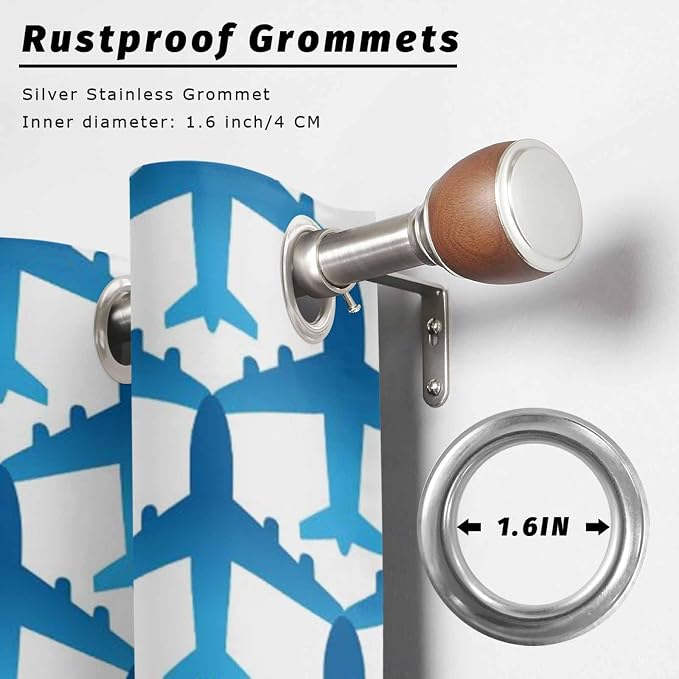 Blue Aircraft Waterproof Outdoor Curtains