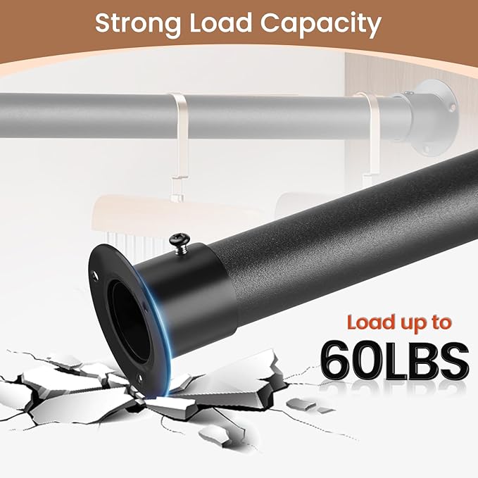 Heavy Duty Closet Rods for Hanging Clothes, Metal Black 1.3 Inch Diameter Closet Rods 17-63 Inch Adjustable Clothes Hanging Bar Shower Curtain Rods for Closet, Wardrobes, Bathrooms, Windows