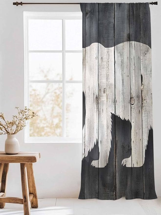 Sheer Curtains 108 Inches Long, Rustic Counrty Vintage Wood Grain Privacy Voile