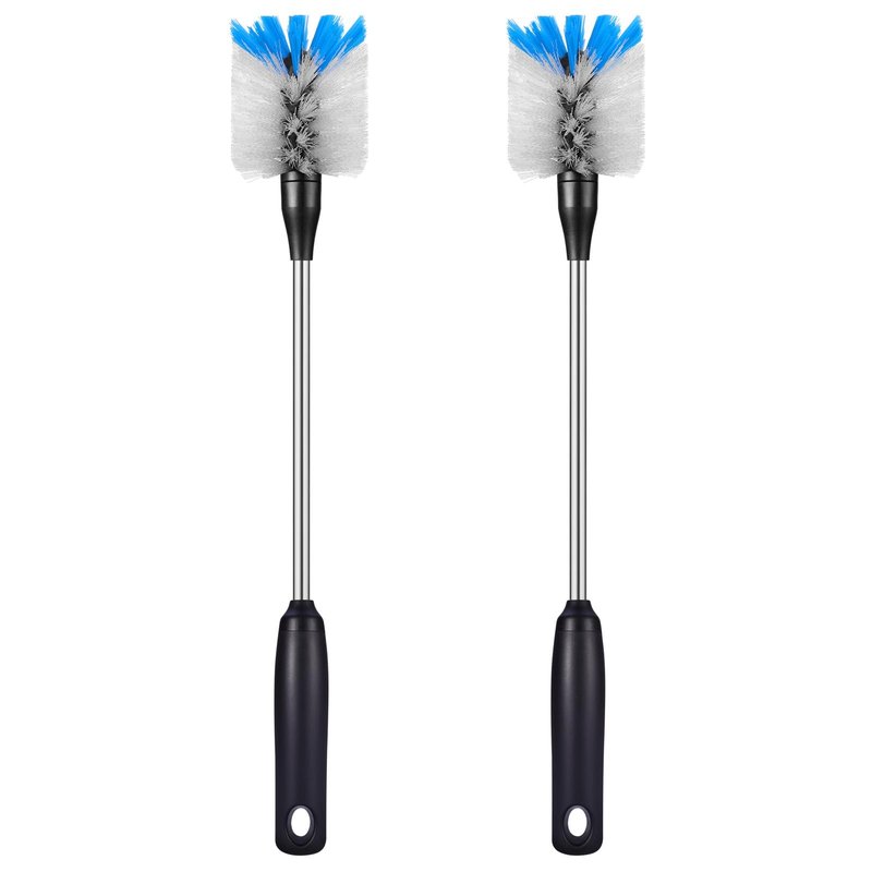 MOSOLAN Stainless Steel Bottle Brush with Replaceable Head, 2 Pack Long Handle Scrubbing Brush for Water Bottles, Glasswares, Mugs, Flasks, Tumblers, Vases, and Kitchen Sink, White, 15 in