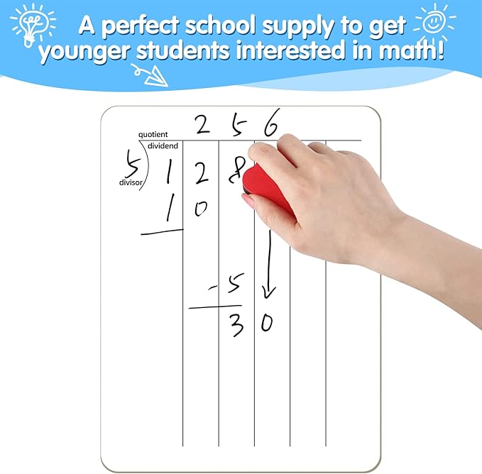 Math Manipulatives White Board for Students - Small White Board Dry Erase - Ideal for Classroom and Home Use - Long Division Double-Sided Dry Erase Board - 9x12 Inches