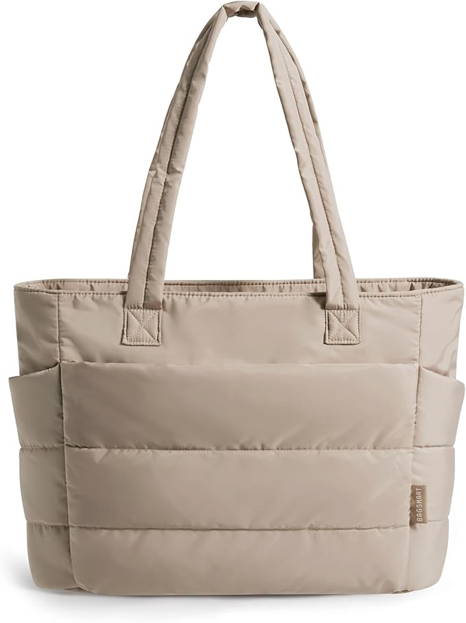 BAGSMART Tote Bag for Women, Lightweight Puffy Tote Bag with Compartments Shoulder Bag Handbag for Travel, Work, Gym | Lightweight, Puffy, Quilted, for Travel, Work