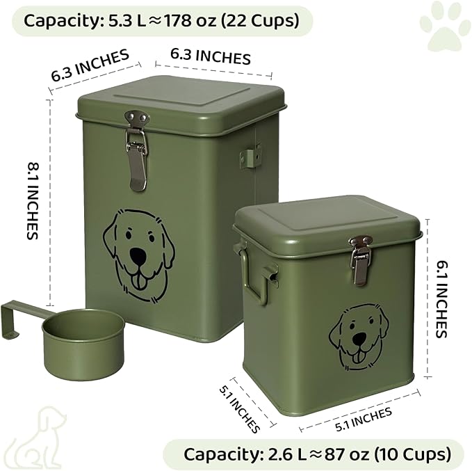 HHGFCLTRS Dog Food Storage Container Airtight Dog Treat Container Pet Food Storage Containers Dog Treat Jar Tinplate Dog Treat Bin White