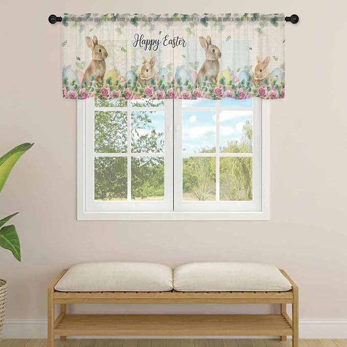 Easter Sheer Valances for Windows 60"x18", Light Filtering Kitchen Curtains