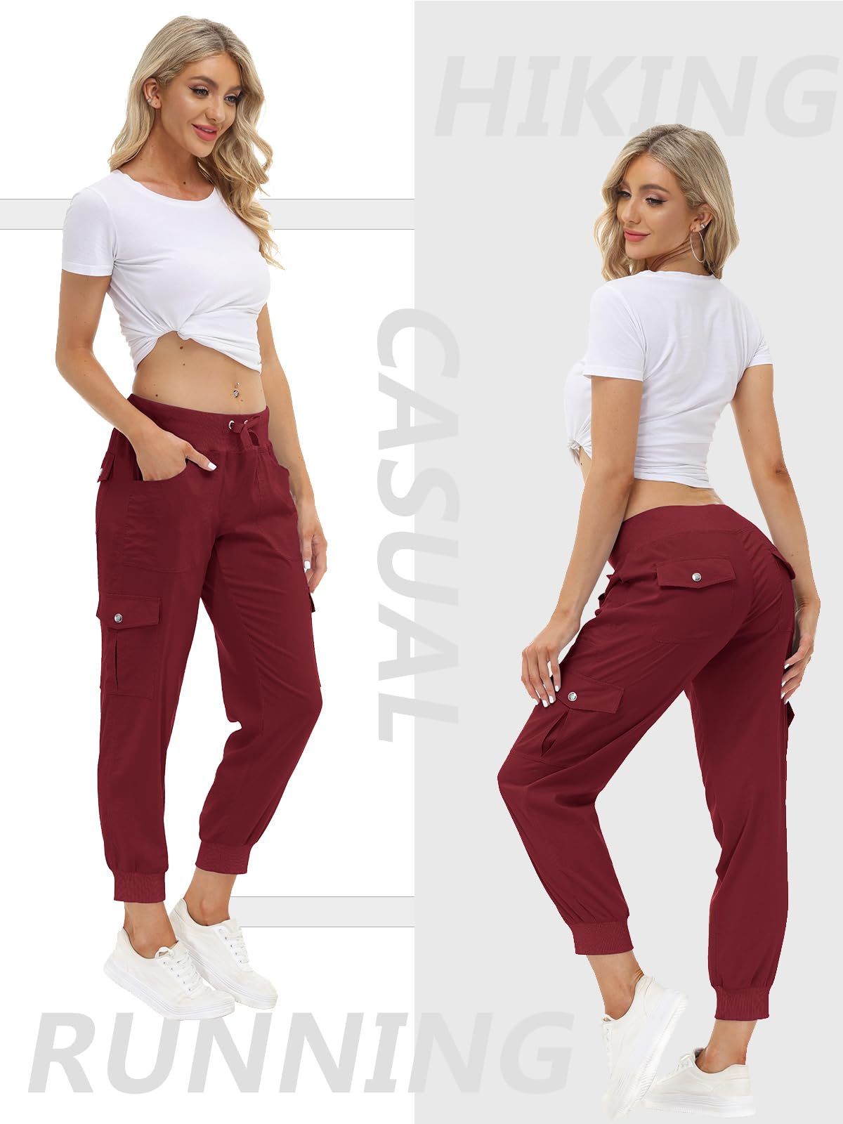 MoFiz Hiking Cargo Pants for Women with Pockets Lightweight Quick Dry Athletic Outdoor Summer Travel Casual Joggers Sweatpants Wine Red 4XL