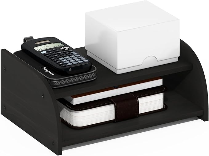 Furinno Classic Desk Organizers and Accessories, 2-Tier Monitor Riser, Office Organization, Desk Top Book Shelf, for Office Supplies, Desk Accessories, Espresso