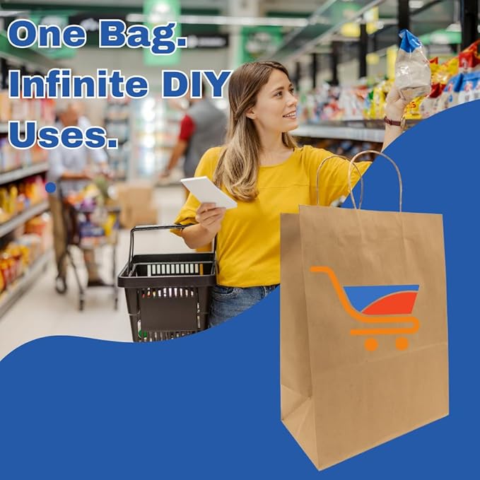 ASSUREPAK Kraft DIY Paper Bags, 14" x 10" x 15.75", 110 GSM, 200 Count