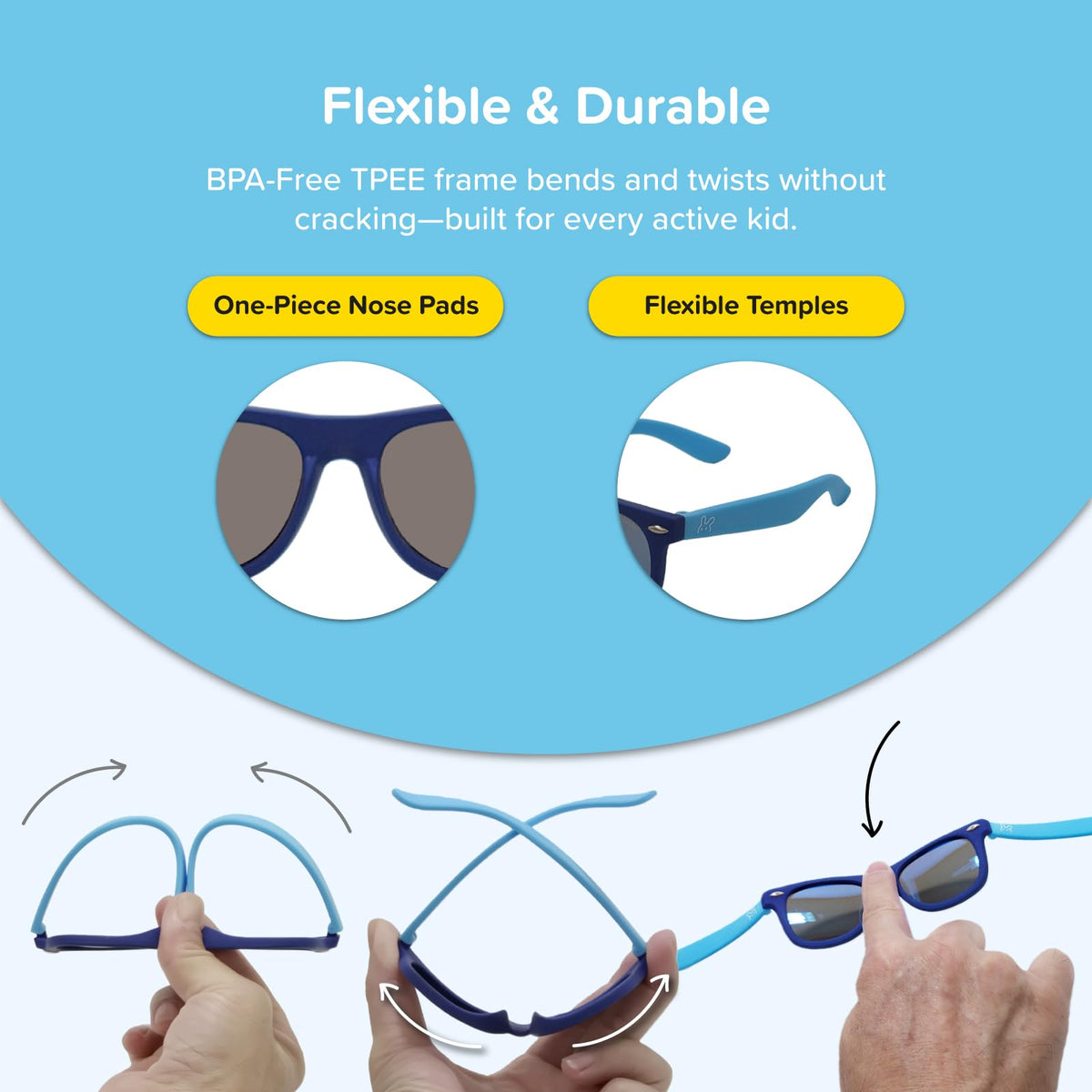 Dodoho Age 2–5 Polarized Kids Sunglasses UV400 Protection for Boys & Girls - Adjustable Strap, Flexible, Lightweight, BPA-Free Frame, Wayfarer Design, Beach & Travel Essentials for Kids (Matt Blue)