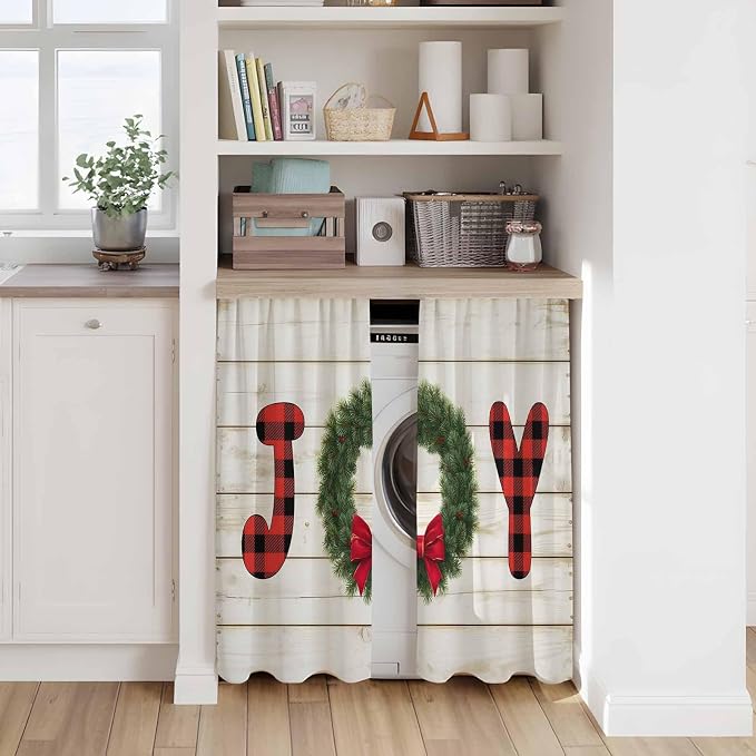 Christmas Wreaths Kitchen Curtains 54 Inch Long 2 Panel Set, Rod Pocket Window