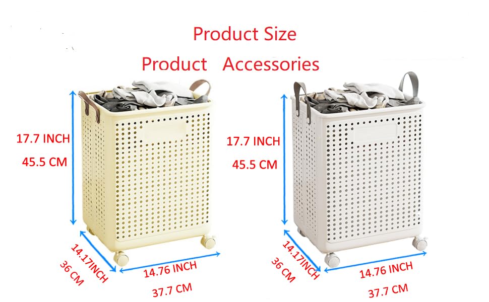 WESAPPINC Collapsible Large Laundry Hamper, Plastic Laundry Basket with Wheels,Suitable for Bathroom, Bedroom, Dorm Room & Laundry Room,Basket with Handle (White) - color: 55L White
