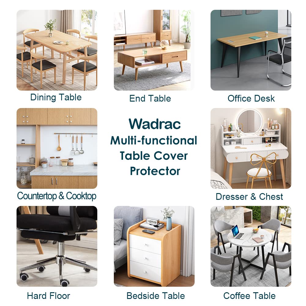 Wadrac Multisize Plastic Clear Table Cover Protector-1.5mm Thick 34x90 inch Non-Slip Anti Scratch Easy Clean PVC Desk Covers Topper for Party Dining Room Kitchen Countertop Table Work Study Desk