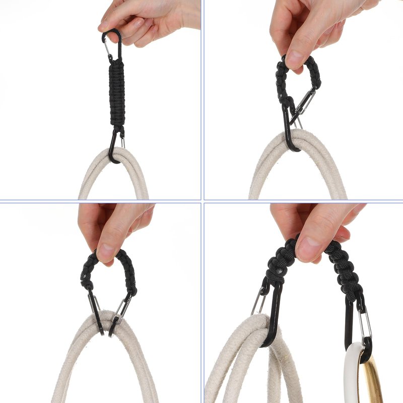 4 Pcs Paracord Keychain with Carabiner Clips, Heavy Duty Small Carabiner Keychain Clip with Strap for Outdoor Hiking, Camping, Fishing, Key Organization