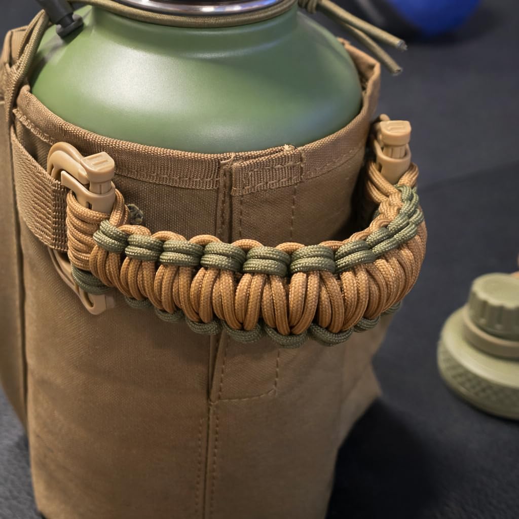 Iron Infidel Battle Pack - Accessories Kit for Battle Bottle - Water Bottle Cap Replacements for 64 Oz or 32 Oz | Wide Mouth Lid, Shoulder Strap, Paracord Handle, Morale Patch & Decal (Green/Tan)