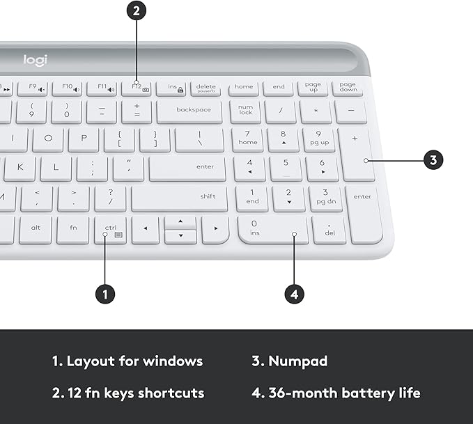 Logitech MK470 Slim Wireless Keyboard and Mouse Combo - Modern Compact Layout, Ultra Quiet, 2.4 GHz USB Receiver, Plug n' Play Connectivity, Compatible with Windows - Off White