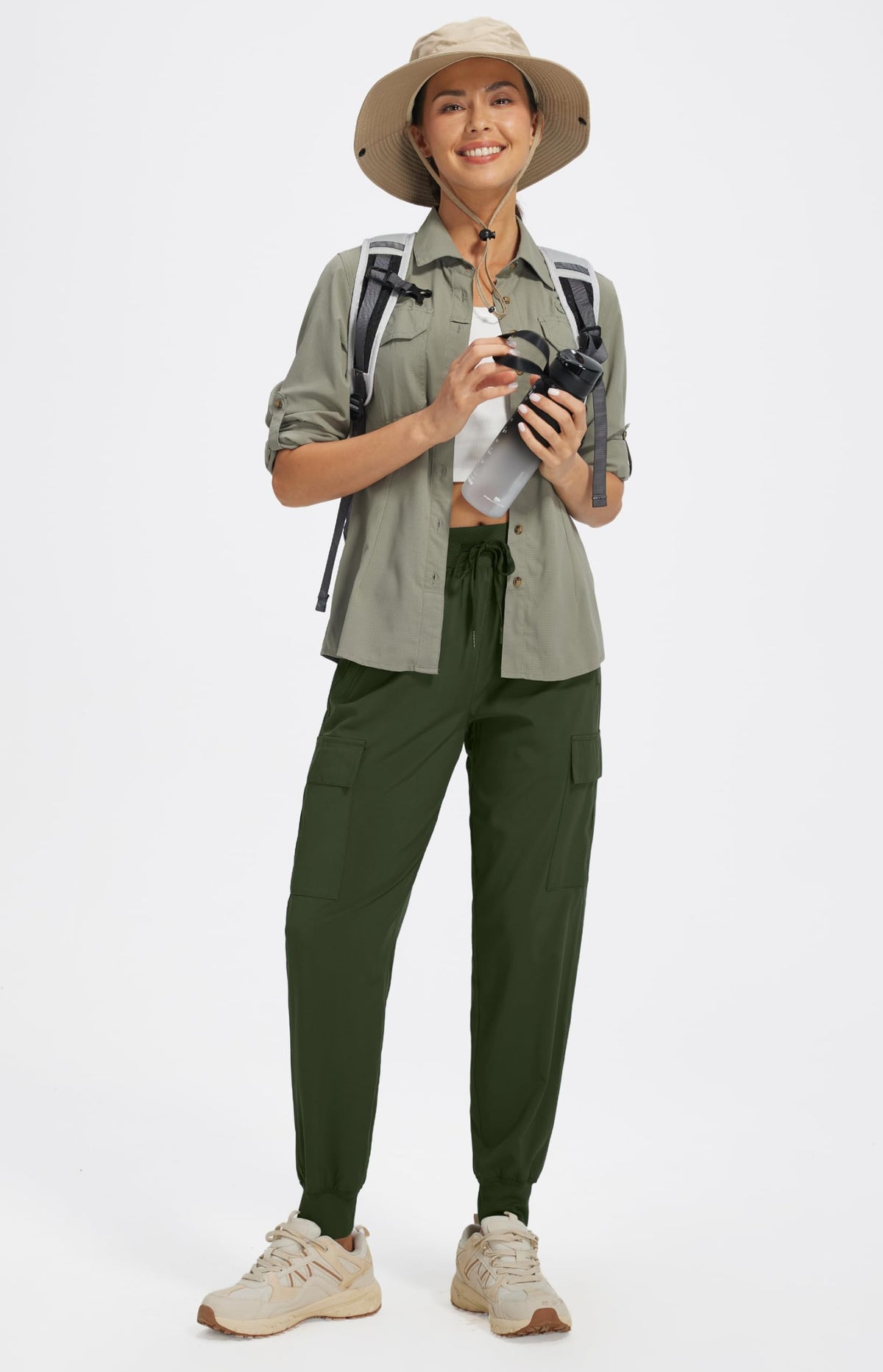 Libin Women's Cargo Joggers Lightweight Quick Dry Hiking Pants Athletic Lounge Casual Travel, Army Green M