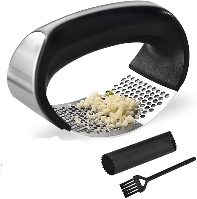 Garlic Press Rocker, Stainless Steel Garlic Crusher, Mincer and Chopper