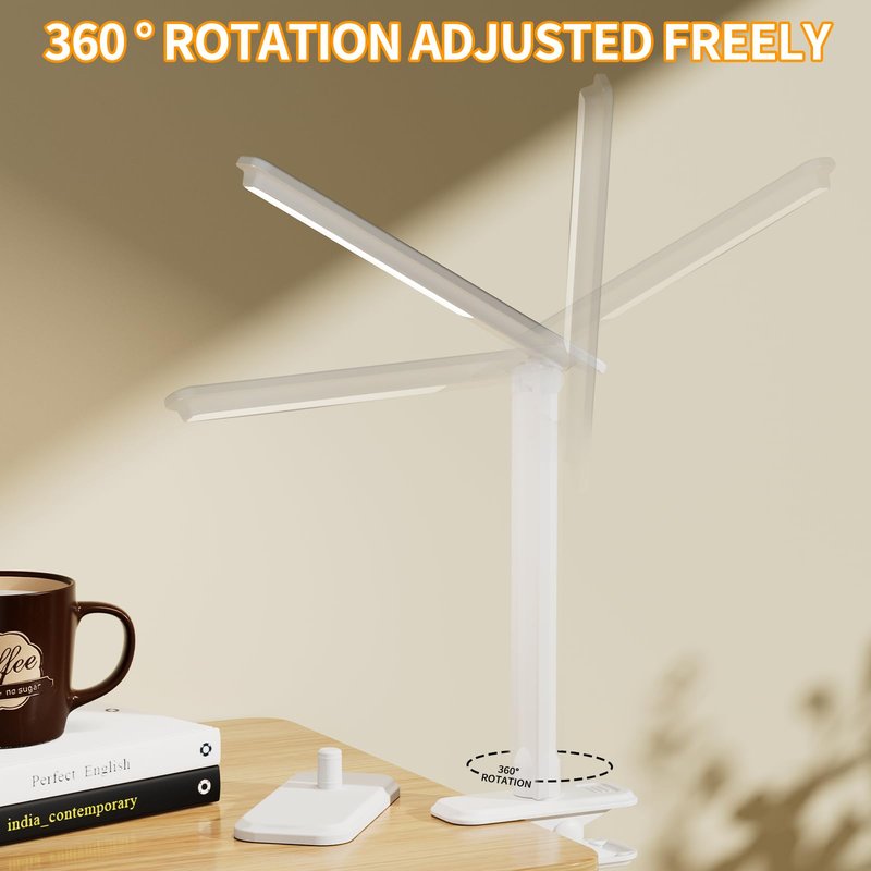 ANNAITE LED Desk Lamp Dimmable Table Lamp Reading Lamp with Changeable Clip & Base, 3 Brightness Dimmable Small Desk Lamp for Office Home, Desk Clip on Lamp for Bed Headboard, LED Desk Light Strip