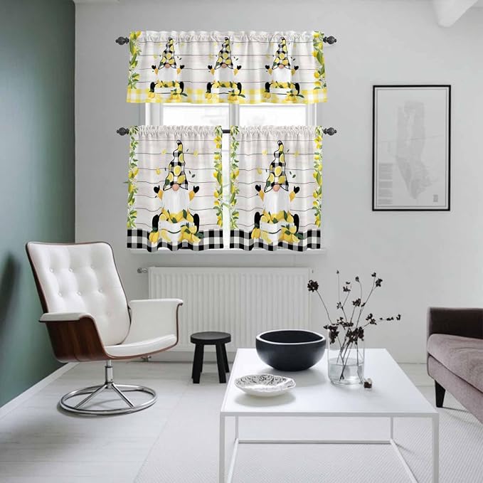 Lemon Gnomes Kitchen Curtains Set 3 Piece
