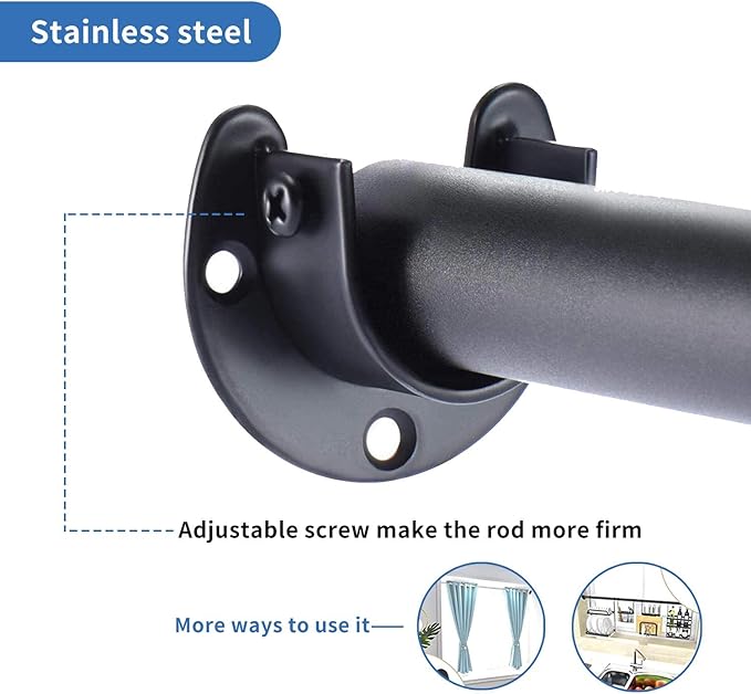 Rise age Stainless Steel Closet Rod Bracket, 1-1/4 Inch Diameter Closet Rod Holder 2 Pcs, Heavy Duty Curtain Rod Holder, Black Closet Rod Support with Screws