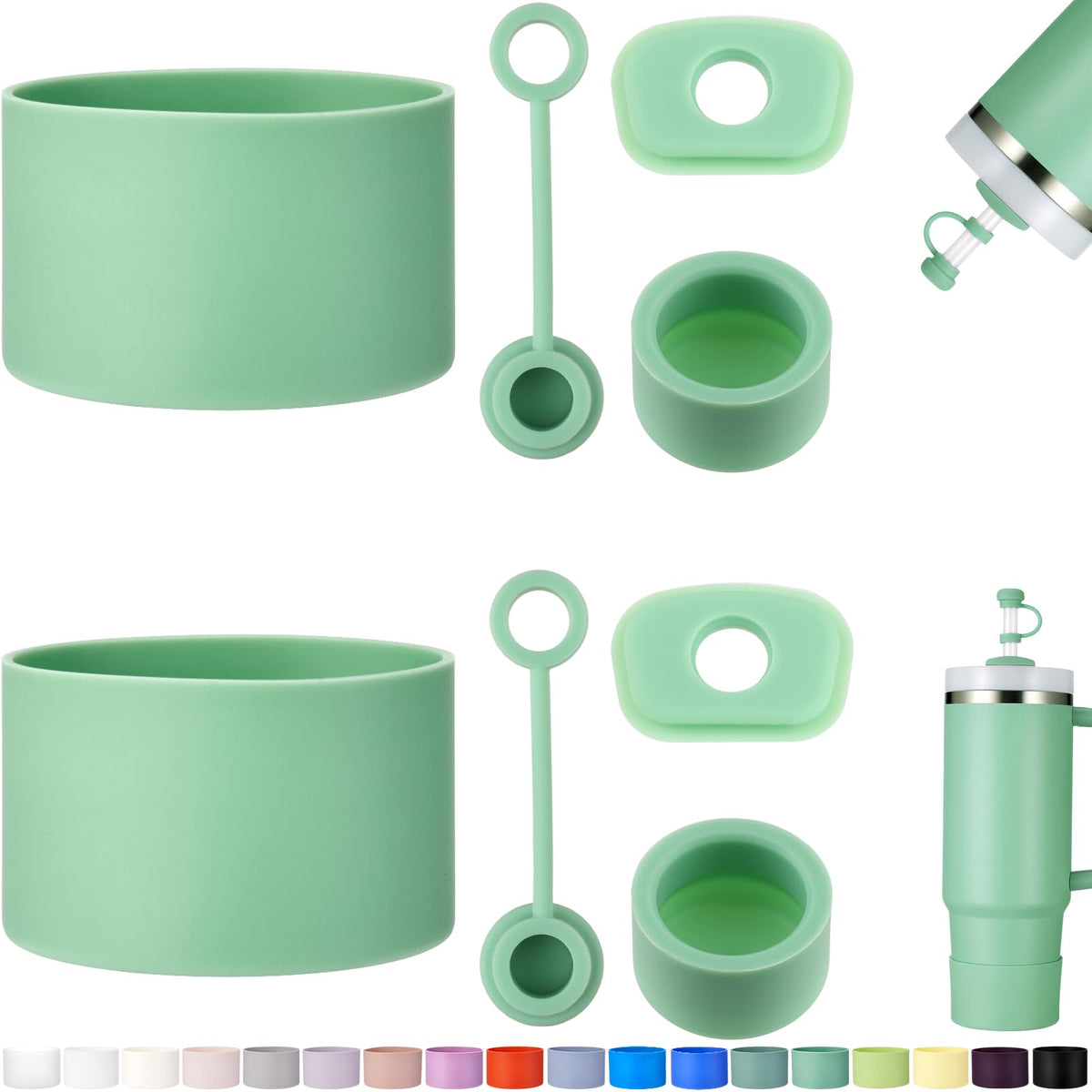 HYZ 8pcs Stanley Cup Accessories, Spill Proof Stopper & Boot Set, Jade