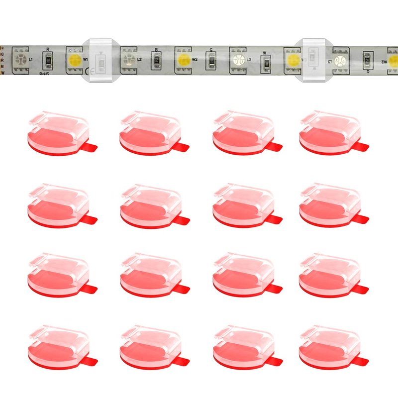 ATB- Clear LED Strip Light Mounting Clips,100 Pack Self-Adhesive Brackets Holders for10mm 12mm Waterproof LED Strips, USB Cable Management Clips for Wires Under 0.12 Inch Diameter, Strong V-HB Tape
